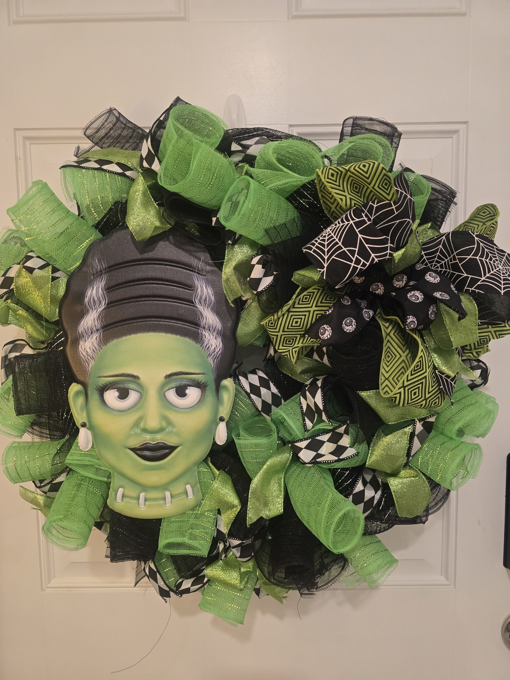 W039 - Green Frankenstein Bride Halloween Wreath